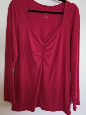 torrid Bright Red Long-Sleeve V-Neck Ruched Top